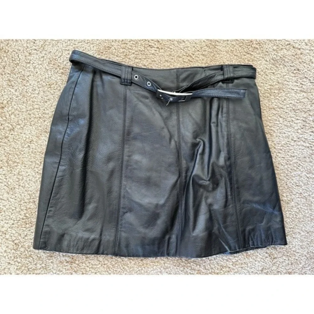 Wilsons Leather Maxima Vintage Belted Mini Skirt‎ Size 14 Black 90s Y2K Grunge
